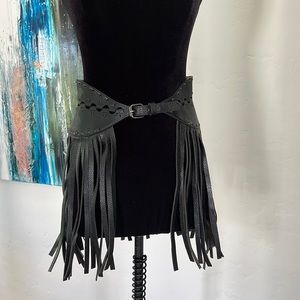BCBG fringe faux leather high waist belt